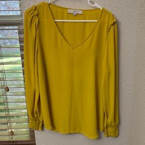 LOFT Women's Mustard V-Neck Blouse